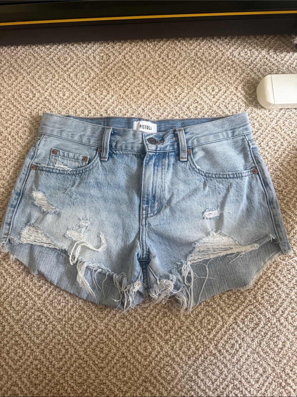 pistola faded light blue distressed denim cutoff shorts